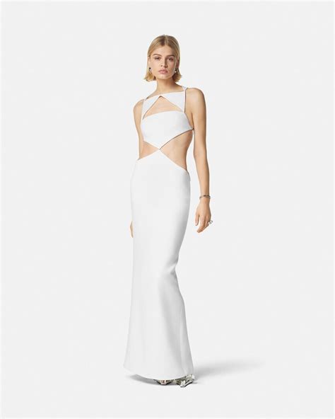 billowy white versace dress with chest cutouts|Cutout Column Gown White .